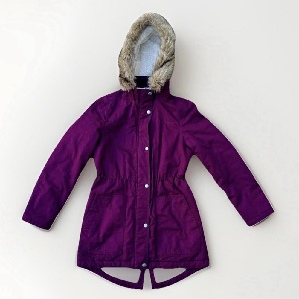 Gap Shearling Lined Fur Hooded Purple Women's Coat, Small